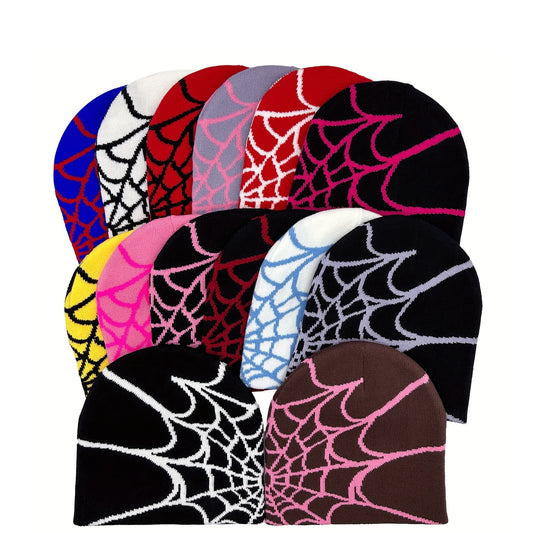 1 Knitted Hat | Unisex Spider Web Pattern, Autumn-Winter Outdoor Cycling, Warm Adult Fashion Hat, Acrylic and Elastane