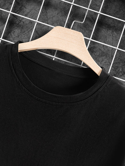 Men's Casual Crew Neck T-Shirt with Unique Plaster Print - Breathable Polyester, Summer Fashion