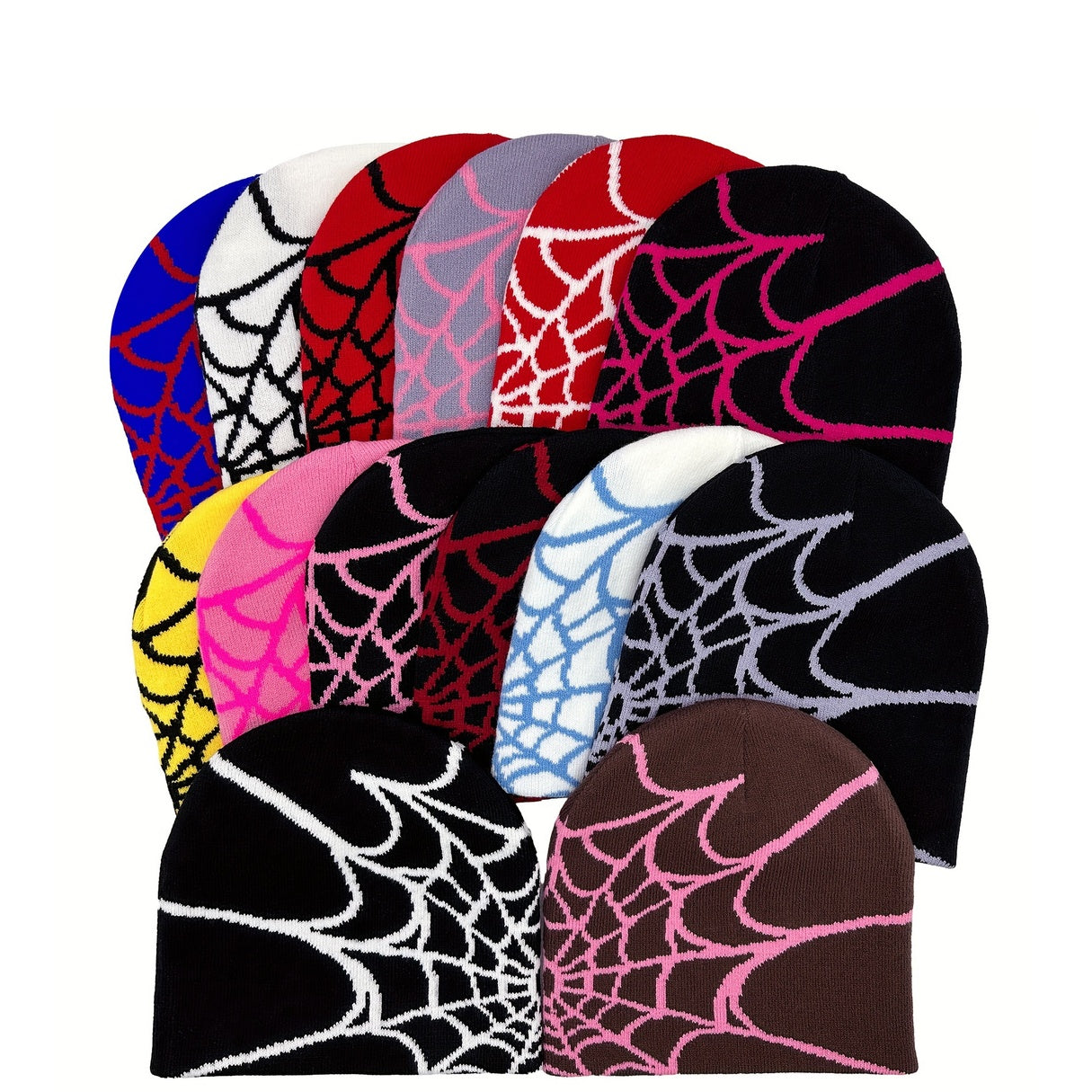 1 Knitted Hat | Unisex Spider Web Pattern, Autumn-Winter Outdoor Cycling, Warm Adult Fashion Hat, Acrylic and Elastane