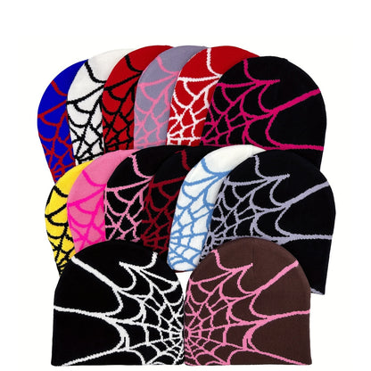 1 Knitted Hat | Unisex Spider Web Pattern, Autumn-Winter Outdoor Cycling, Warm Adult Fashion Hat, Acrylic and Elastane