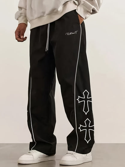 Men'S Casual Sports Long Pants | Quick-Dry Loose High-Street Tactical Pants with Alphabets Pattern and Drawstring Detail