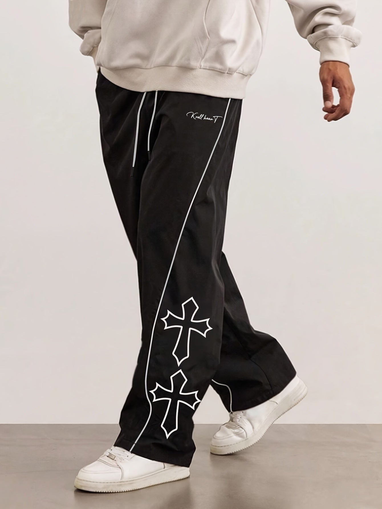 Men'S Casual Sports Long Pants | Quick-Dry Loose High-Street Tactical Pants with Alphabets Pattern and Drawstring Detail