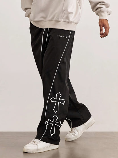 Men'S Casual Sports Long Pants | Quick-Dry Loose High-Street Tactical Pants with Alphabets Pattern and Drawstring Detail