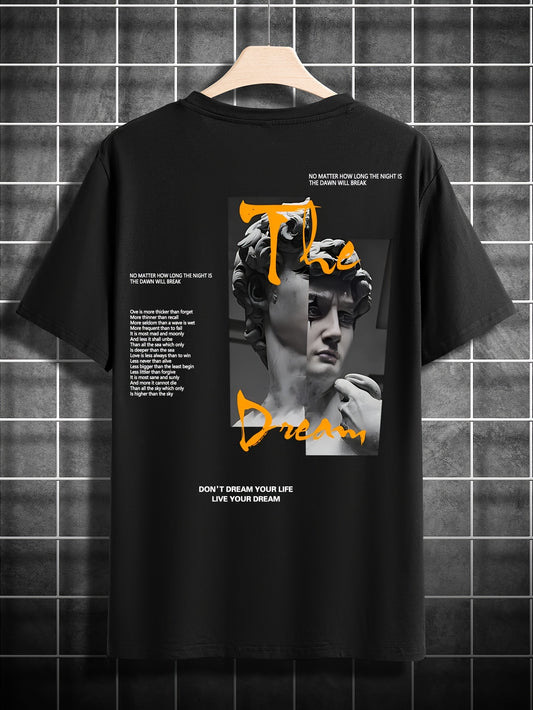 Men's Casual Crew Neck T-Shirt with Unique Plaster Print - Breathable Polyester, Summer Fashion